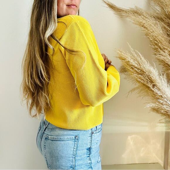 LK BENNETT Gold Yellow Ribbed Knit Boxy Chunky Cropped Crop Pullover Sweater M - Picture 5 of 12